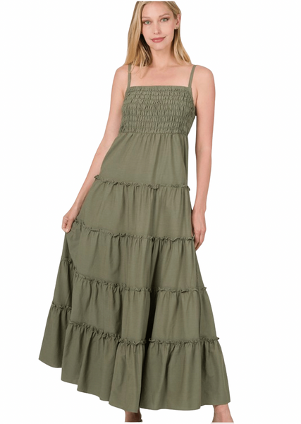 Janae Woven Smocked Tiered Cami Maxi Dress