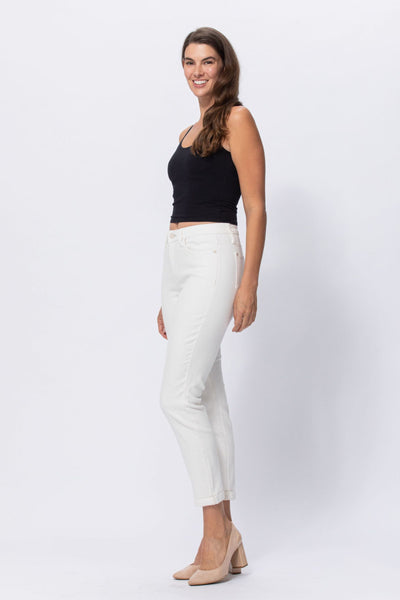 88452 Kathleen Hi-Rise Ecru Cuffed Boyfriend Judy Blue Jeans