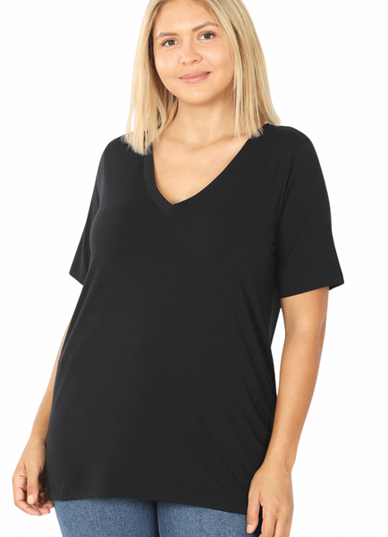 2109 Black V-neck Basic T-Shirt