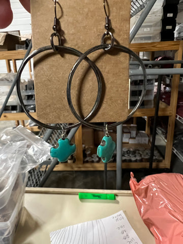 Hoop Earrings w/ Turquoise Cross Dangle