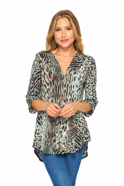 21166-8980 Top Austin con estampado animal y mangas 3/4