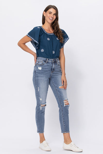 88372 Bradyn Hi-Rise Destroyed Slim Fit Jeans by Judy Blue Jeans