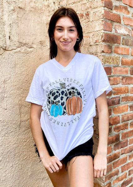Fall Vibes V-Neck Graphic T-Shirt