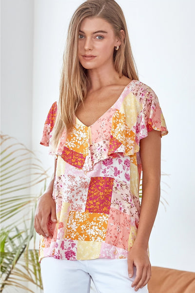 10192 Marilyn Pink Patchwork Blouse - Plus Only!