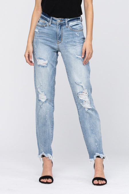 82150   Kennedy Judy Blue 27" Frayed Hem Skinny Jeans
