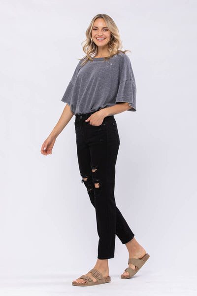 82161 Burke Black Hi-Waist Destroyed Boyfriend Judy Blue Jean