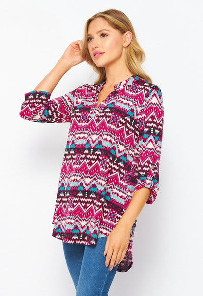 GABBY-9030 Top azteca Gabby rosa fuerte y turquesa