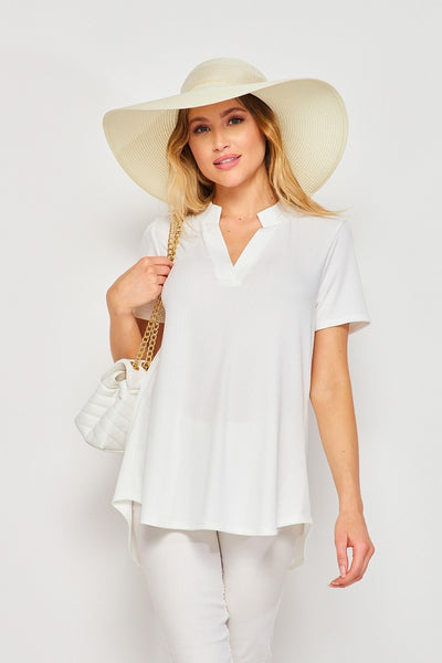 Top de canalé de manga corta blanco Gabby