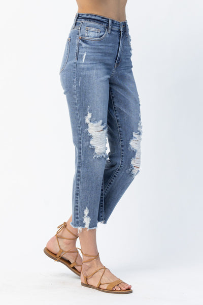 82434 Alisha Hi-Rise Destroyed Straight Leg Ankle Judy Blue Jeans