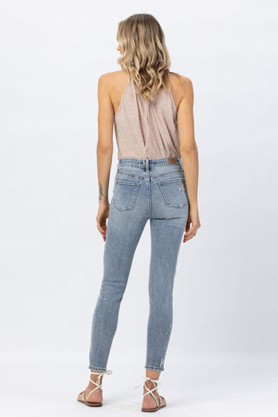 Cheryl Lace Patch Mid-Rise Skinny Judy Blue Jeans