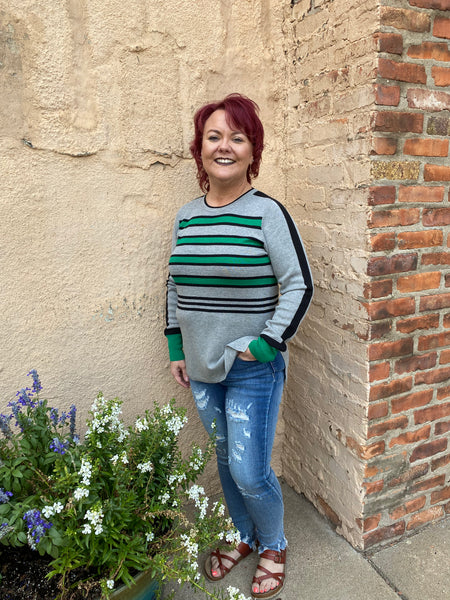 Bylyse Striped Crew Neck Sweater