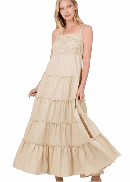 Janae Woven Smocked Tiered Cami Maxi Dress