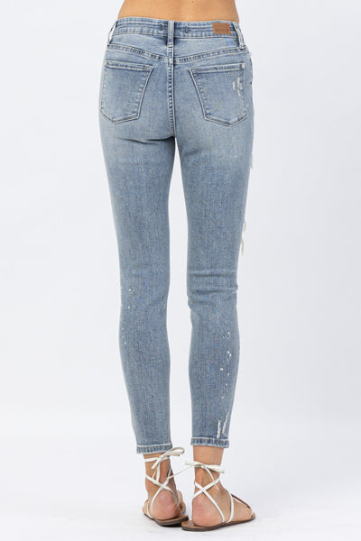 Cheryl Lace Patch Mid-Rise Skinny Judy Blue Jeans