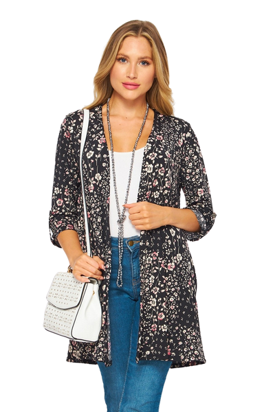 Cárdigan negro con estampado de florecitas Gabby