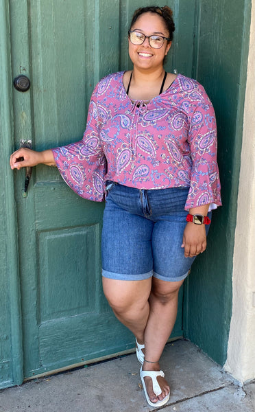 21201-8910 Sheri V-Neck Top w/ Spaghetti Criss Cross & Ruffle Sleeve