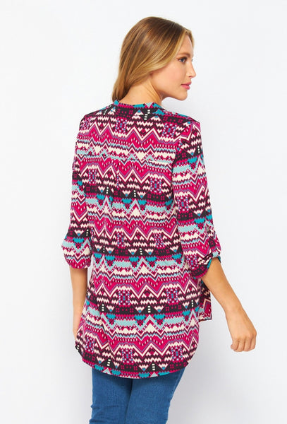 GABBY-9030 Top azteca Gabby rosa fuerte y turquesa