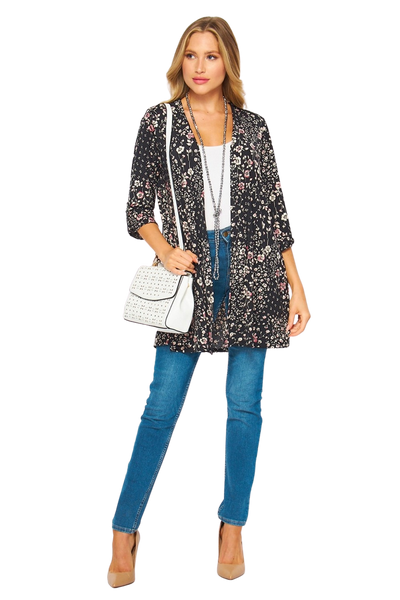 Cárdigan negro con estampado de florecitas Gabby