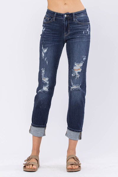 82198 Marsha Mid-Rise Boyfriend Bleach Splash Destroyed Judy Blue Jeans