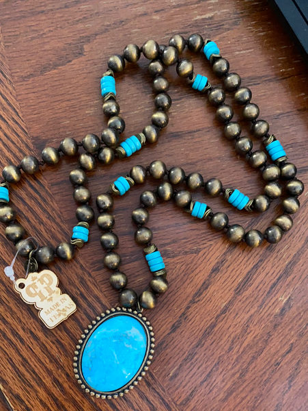 1N377BTC Burnished Bronze & Turquoise Necklace