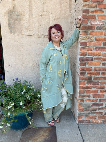 LOVE Vintage Wash Long Jacket w/ Fringe Edges from Paper Lace