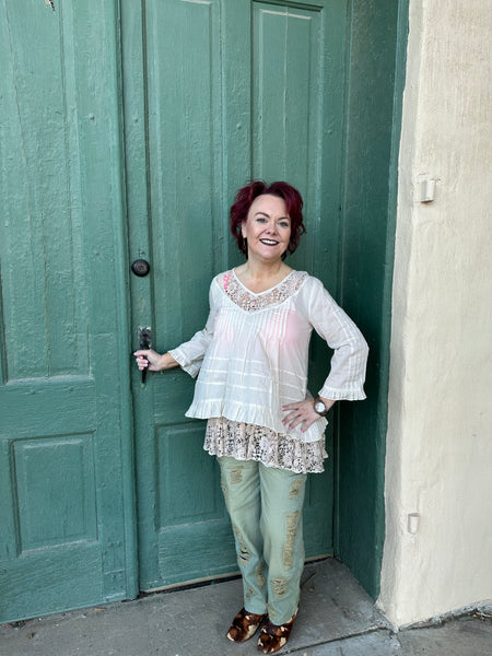 Jocelyn 2-piece Lace Trim Top & Cami Set by Paper Lace