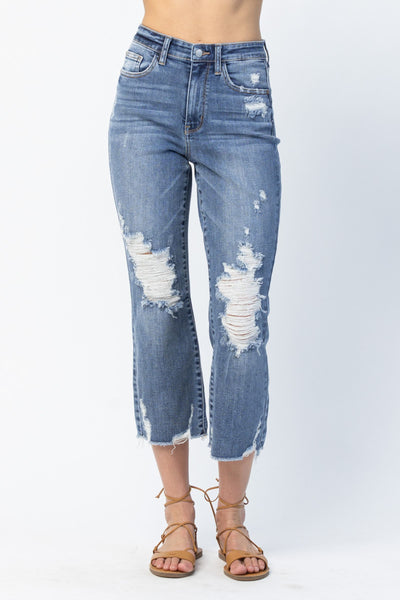 82434 Alisha Hi-Rise Destroyed Straight Leg Ankle Judy Blue Jeans