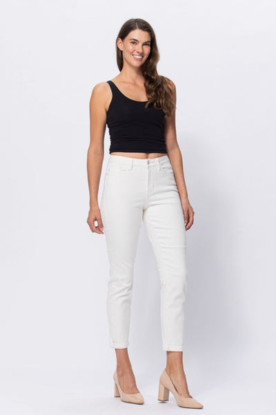 88452 Kathleen Hi-Rise Ecru Cuffed Boyfriend Judy Blue Jeans