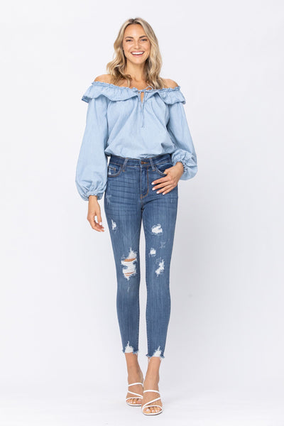 82202 Virgie High Rise Cropped Distressed Judy Blue Jeans