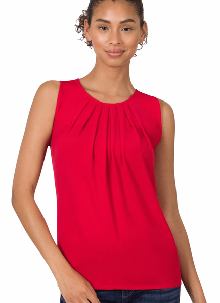 2310 Maggie Red Sleeveless Pleated Top