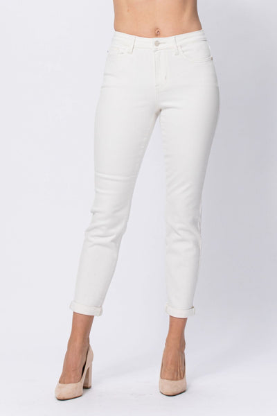 88452 Kathleen Hi-Rise Ecru Cuffed Boyfriend Judy Blue Jeans