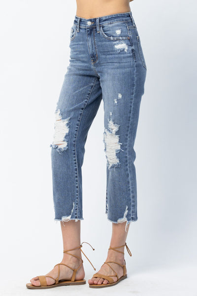 82434 Alisha Hi-Rise Destroyed Straight Leg Ankle Judy Blue Jeans
