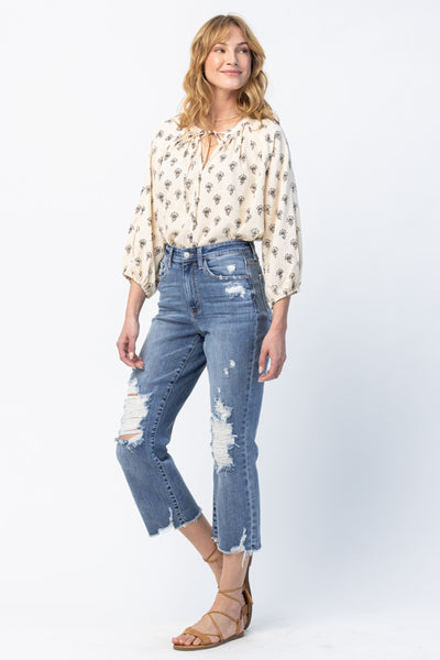 82434 Alisha Hi-Rise Destroyed Straight Leg Ankle Judy Blue Jeans