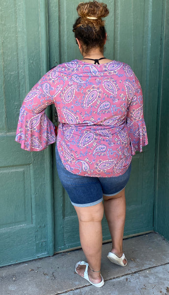 21201-8910 Sheri V-Neck Top w/ Spaghetti Criss Cross & Ruffle Sleeve