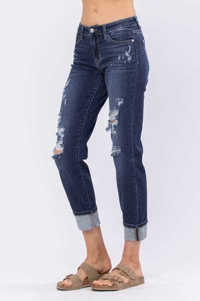 82198 Marsha Mid-Rise Boyfriend Bleach Splash Destroyed Judy Blue Jeans