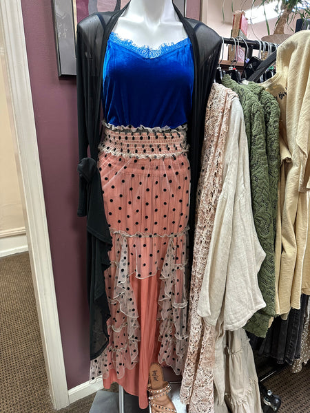 1400 Dot Tulle Ruffle Maxi Skirt