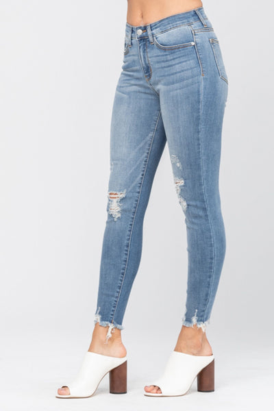 Chevelle Hi-Rise Cuffed Distressed Judy Blue Capri Jeans – True