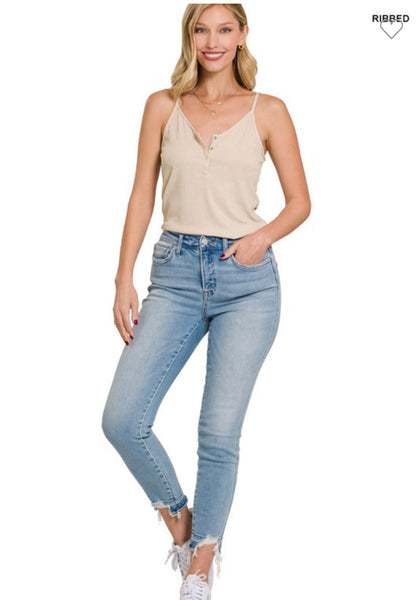 Mia Ribbed Knit Snap Cami Top
