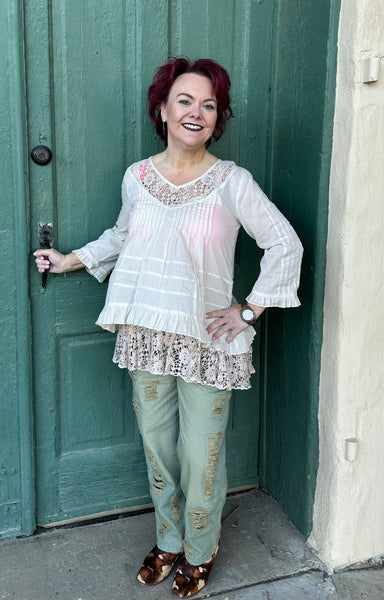 Jocelyn 2-piece Lace Trim Top & Cami Set by Paper Lace