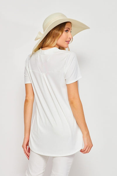 Top de canalé de manga corta blanco Gabby