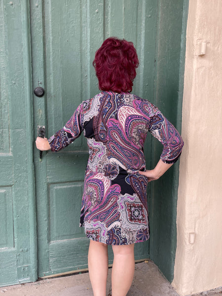 Gabby 3/4 Sleeve Paisley V-Neck Dress