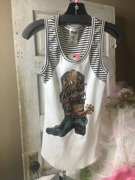 18619 Ashley Stripe Sleeveless Top with Boots