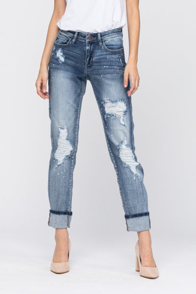 82169 Pamela DESTROYED BLEACH SPLATTER BOYFRIEND by Judy Blue Jeans