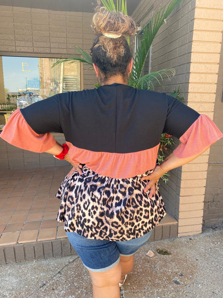 20979-6750 Jada Color Block Leopard Print Top
