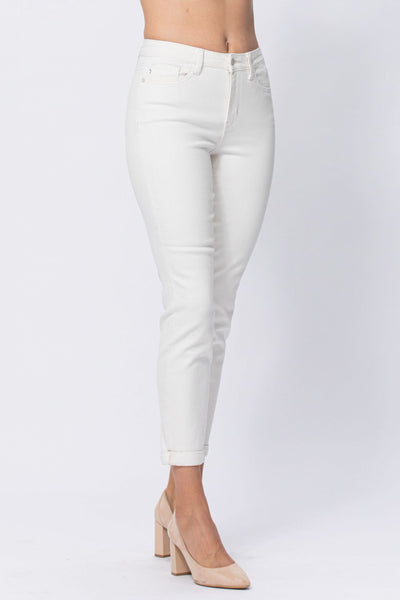 88452 Kathleen Hi-Rise Ecru Cuffed Boyfriend Judy Blue Jeans