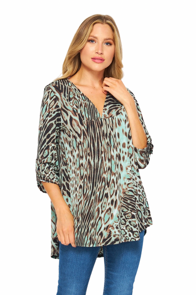 21166-8980 Top Austin con estampado animal y mangas 3/4