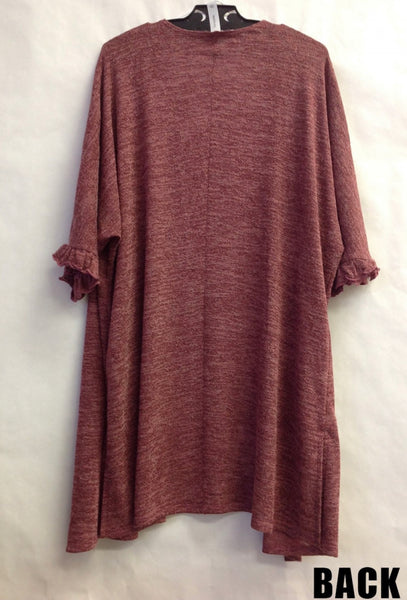 21308-8213 Kari Wine Colored 3/4 Sleeve Lightweight Cardigan/Kimono