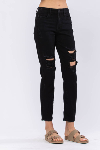 82161 Burke Black Hi-Waist Destroyed Boyfriend Judy Blue Jean