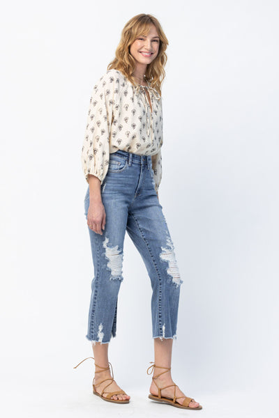 82434 Alisha Hi-Rise Destroyed Straight Leg Ankle Judy Blue Jeans