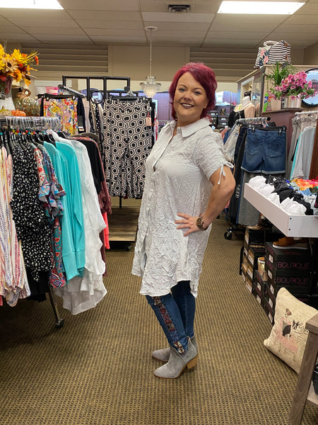 62106 Liza Seersucker Plaid Tunic/Dress/Jacket by Ever Sassy