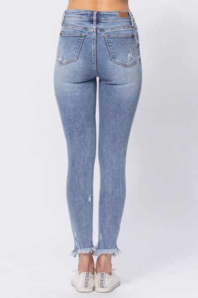 88390   Rianna Hi-Rise Destroyed Shark Bite Skinny Jeans by Judy Blue Jeans